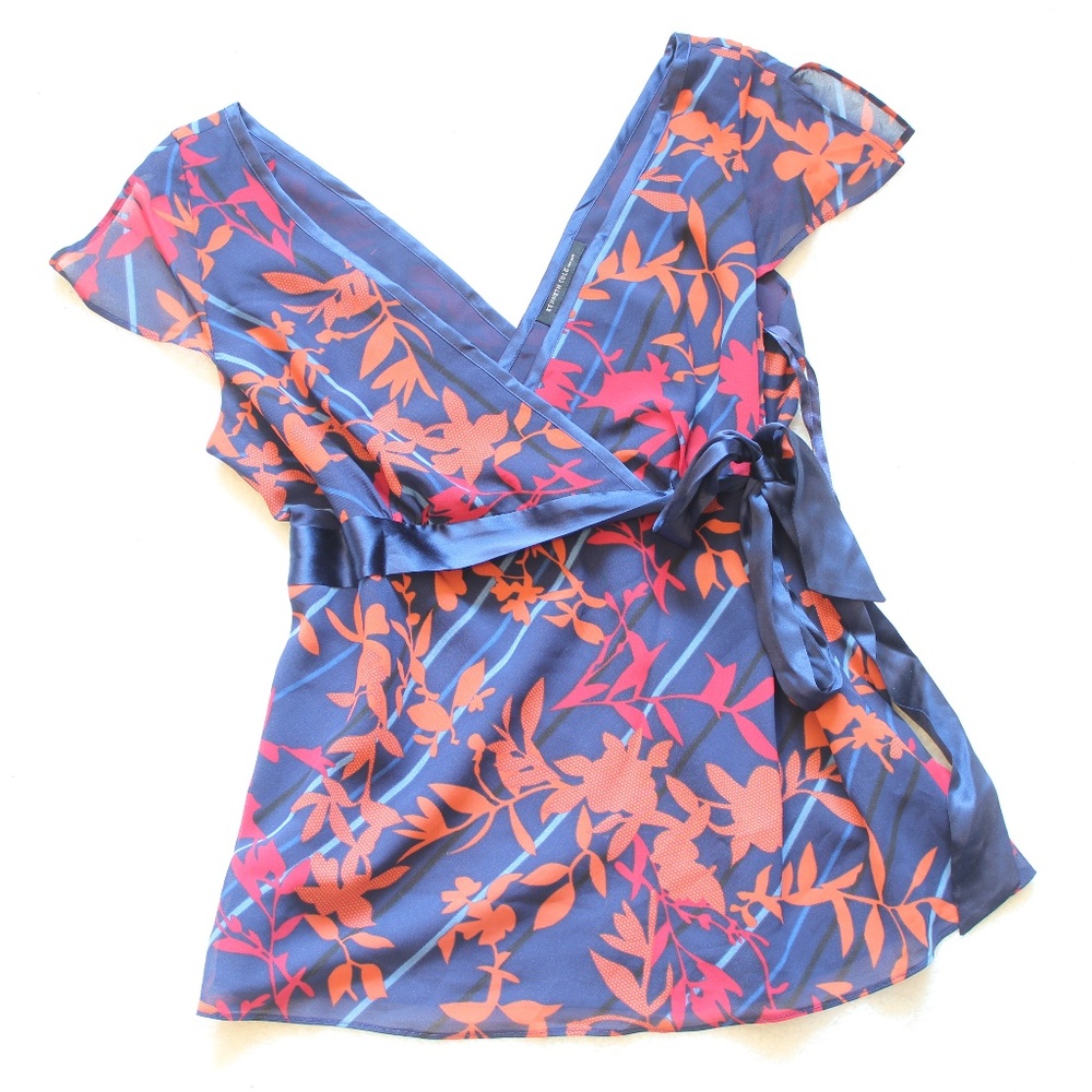 Kenneth Cole Empire Waist Flowy Ribbon Blouse